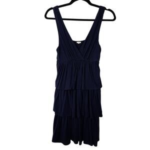 J.Crew, Size Small, Navy Modal Dress, Ruffle Layers, V Neck, Super Soft, EUC